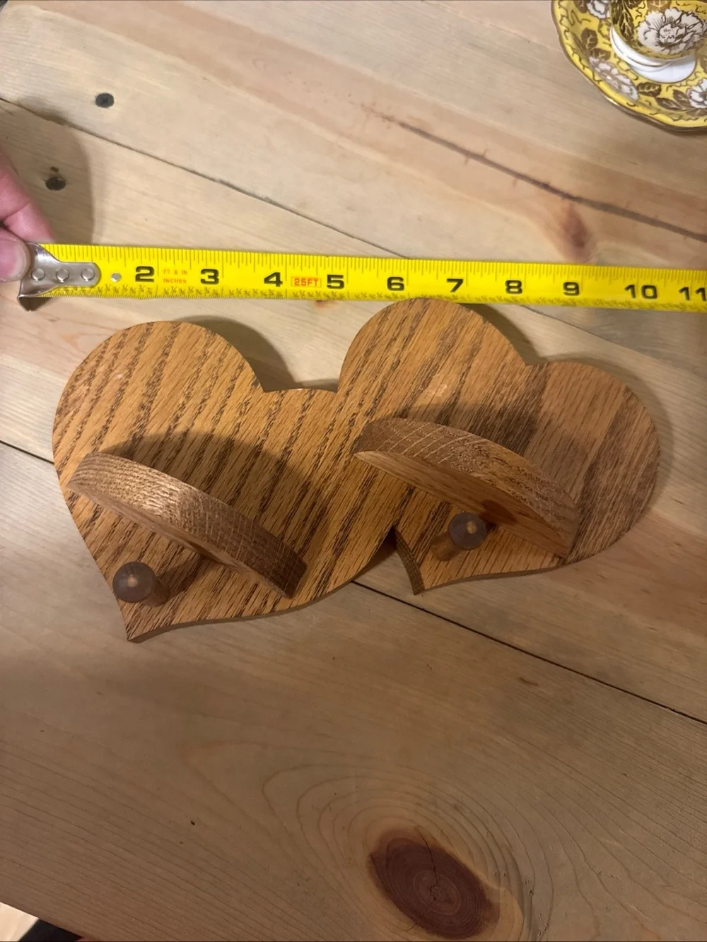 vintage wooden double-heart wall shelf 1980s